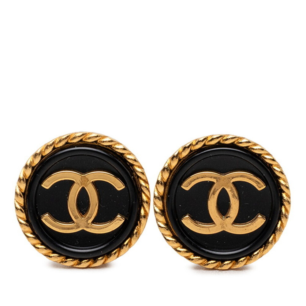 CHANEL Vintage Black Logo Earrings